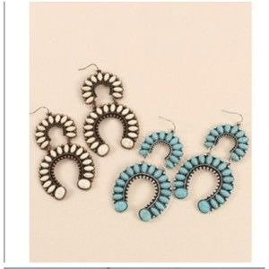 Squash Blossom Dangle Earrings Cream Brown Rustic Western Style  3